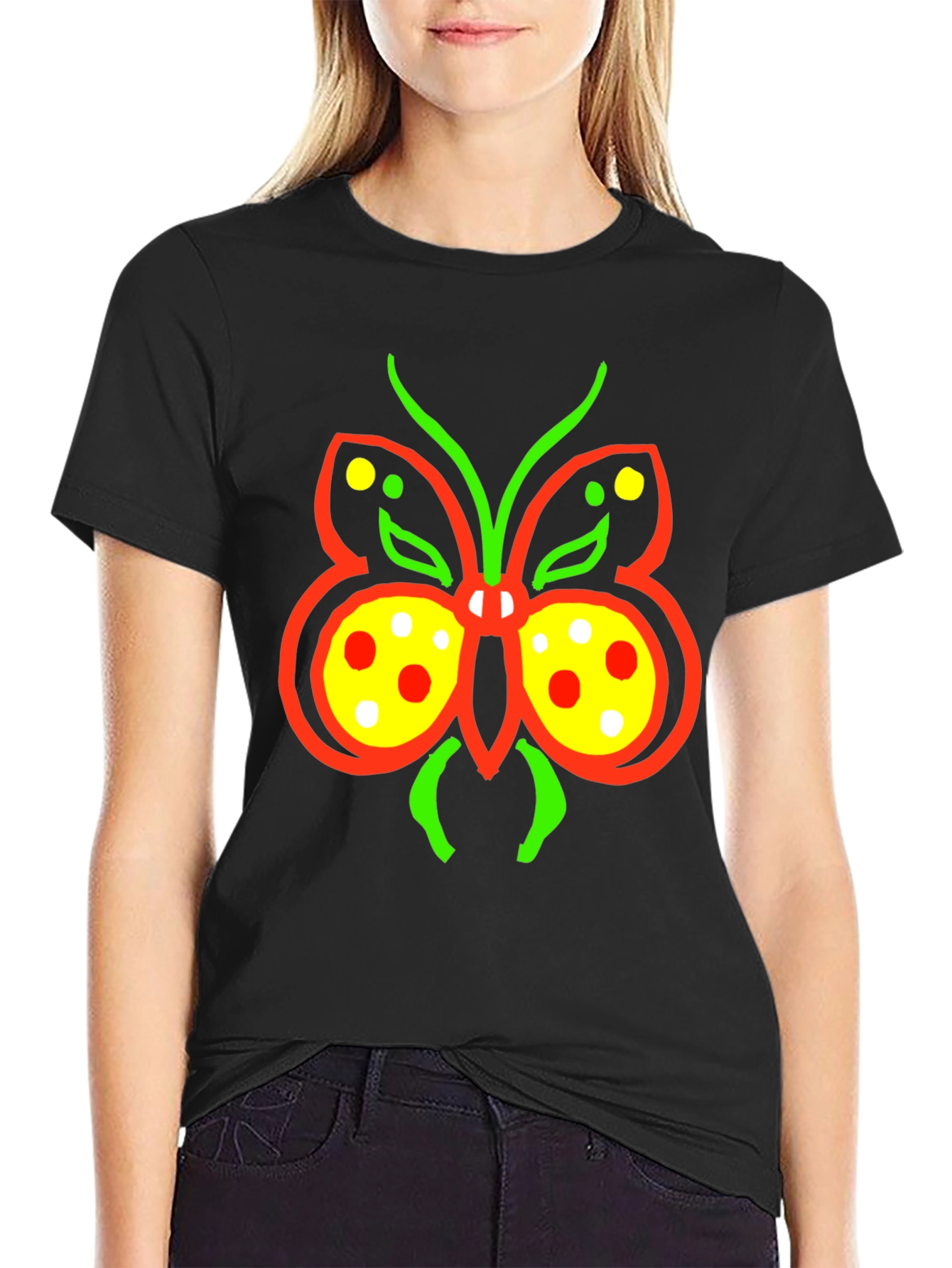 Butterfly Graphic Tee - Quirky Black T-Shirt