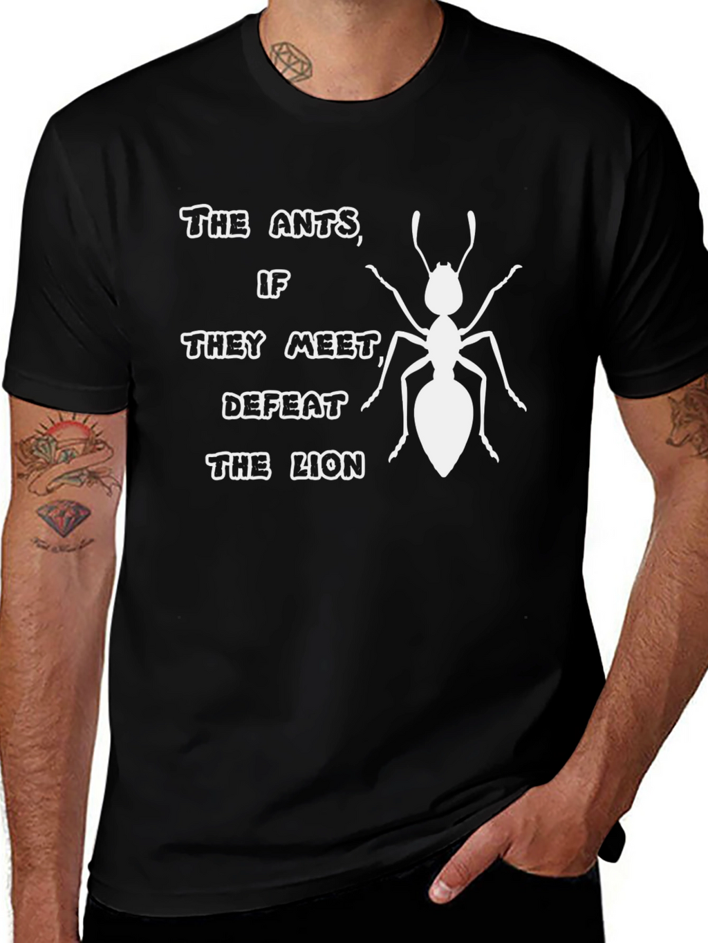 Ants Defeat Lion Graphic Tee - Black T-Shirt