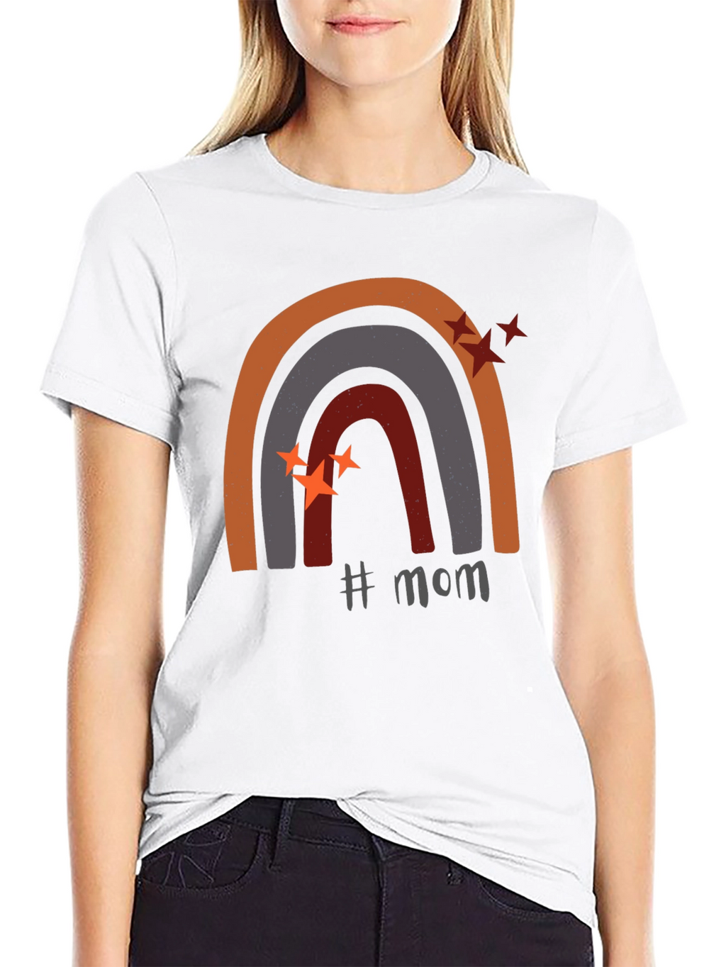 Mom Rainbow Graphic Tee - Trendy Mothers Day Shirt