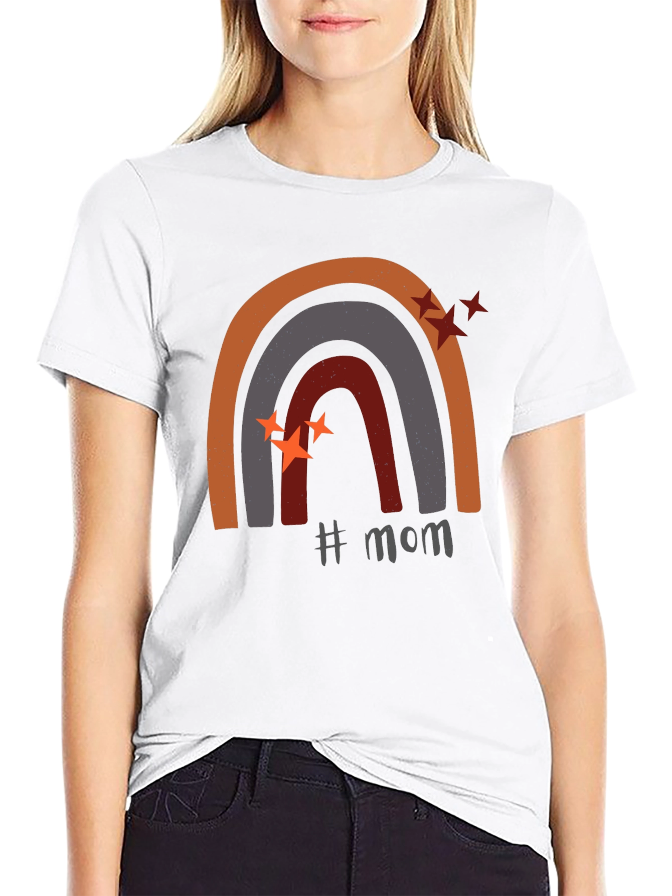 Mom Rainbow Graphic Tee - Trendy Mothers Day Shirt