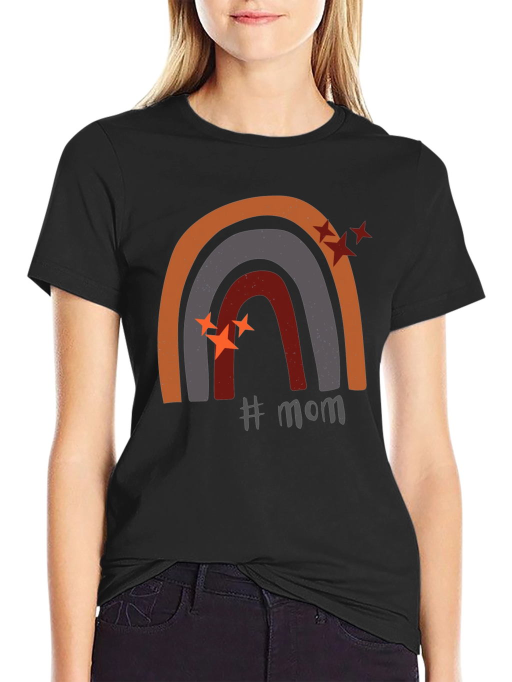 Mom Rainbow Graphic Tee - Trendy Mothers Day Shirt