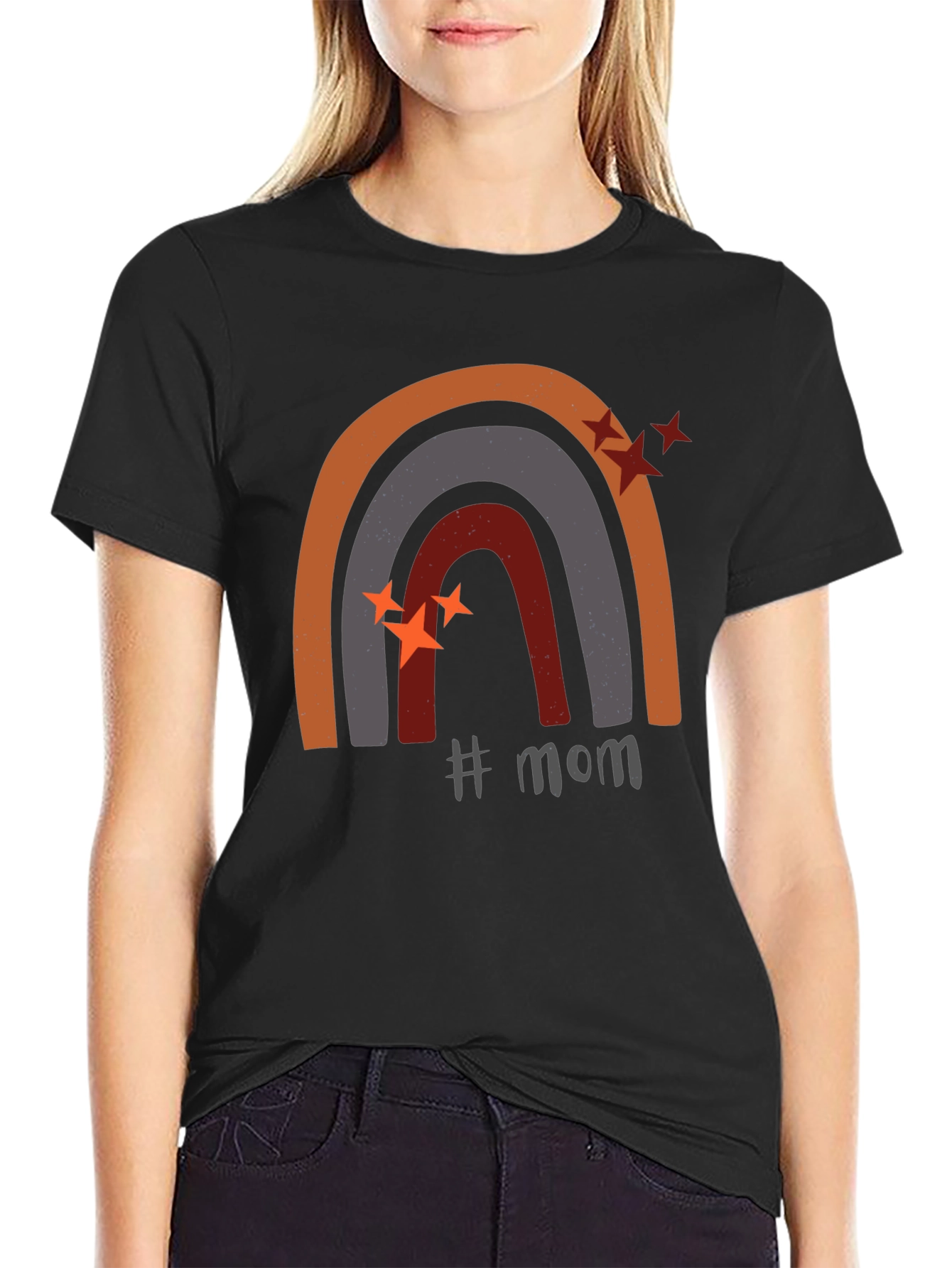 Mom Rainbow Graphic Tee - Trendy Mothers Day Shirt