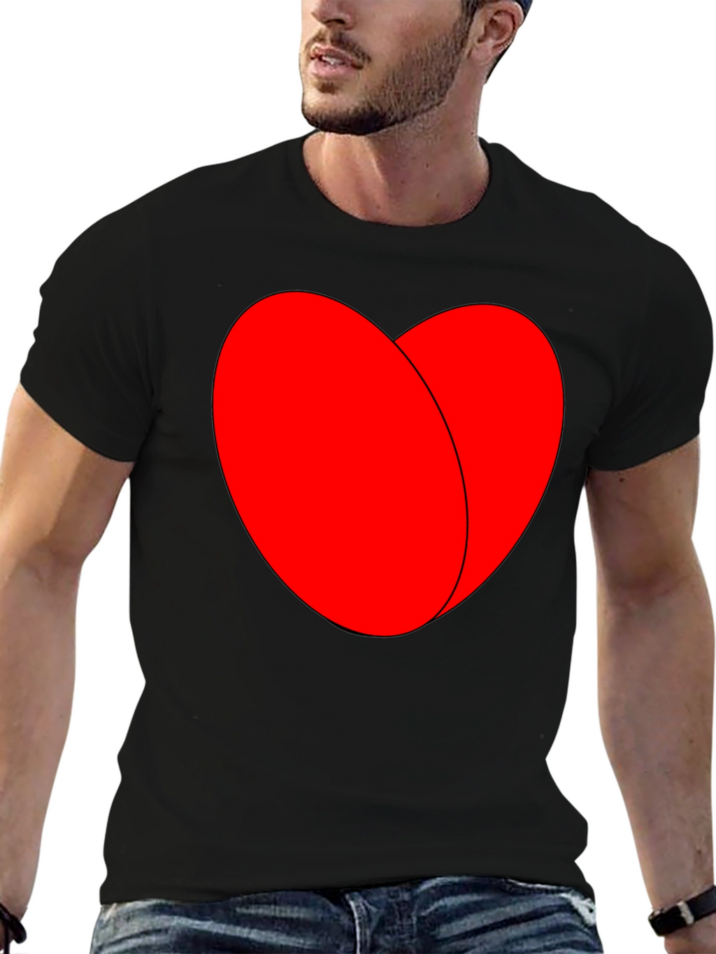 Bold Red Heart Graphic Black T-Shirt