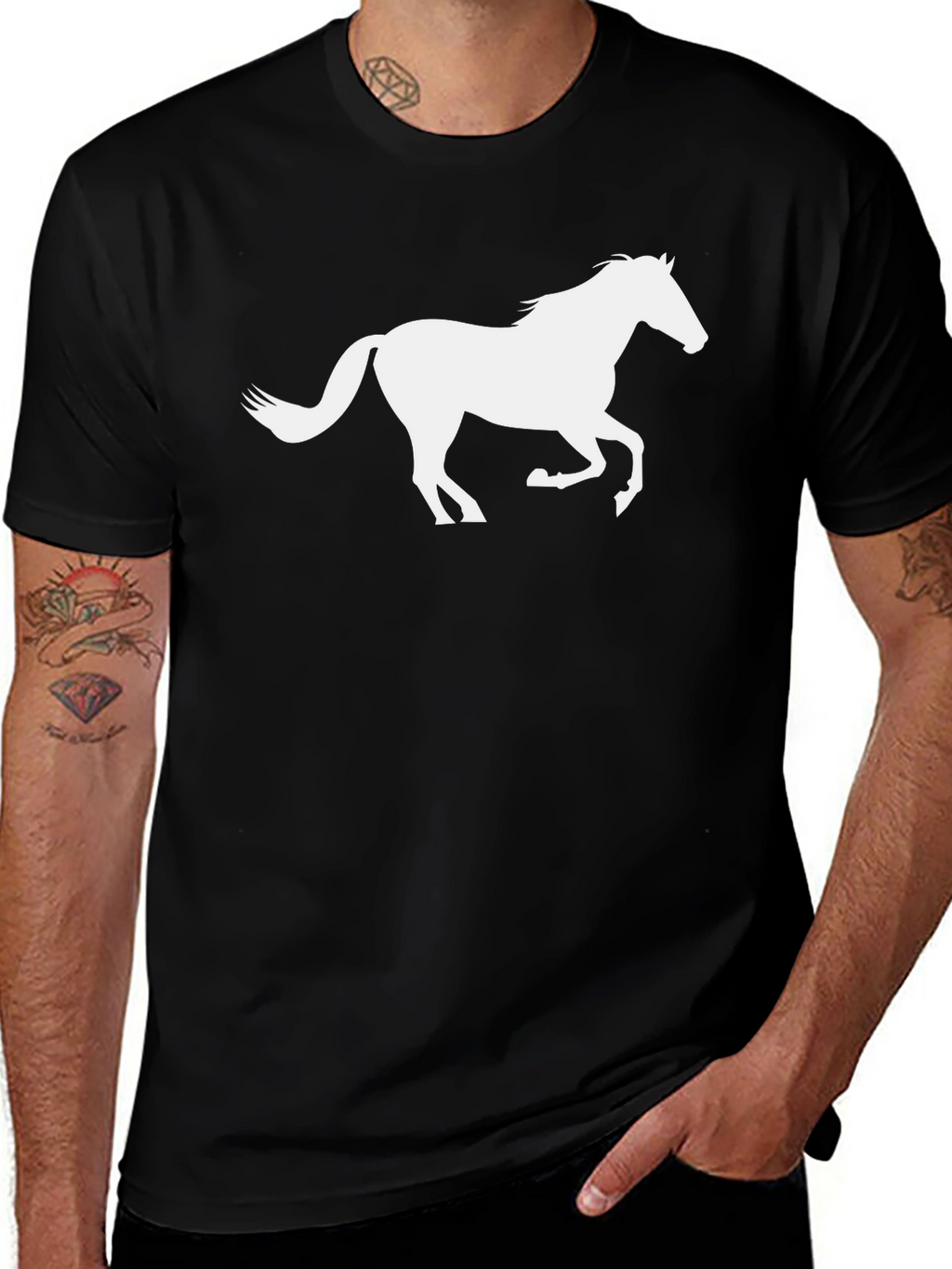 Black Horse Graphic Tee - Stylish Mens T-Shirt