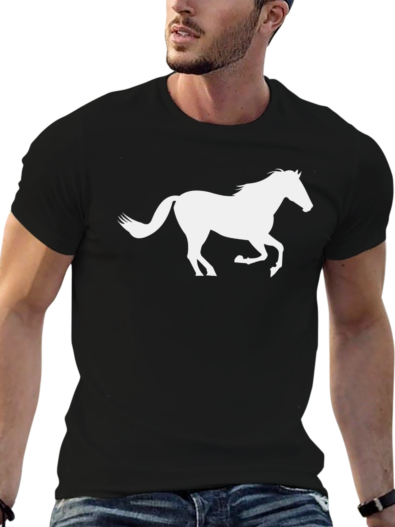 Black Horse Graphic Tee - Stylish Mens T-Shirt