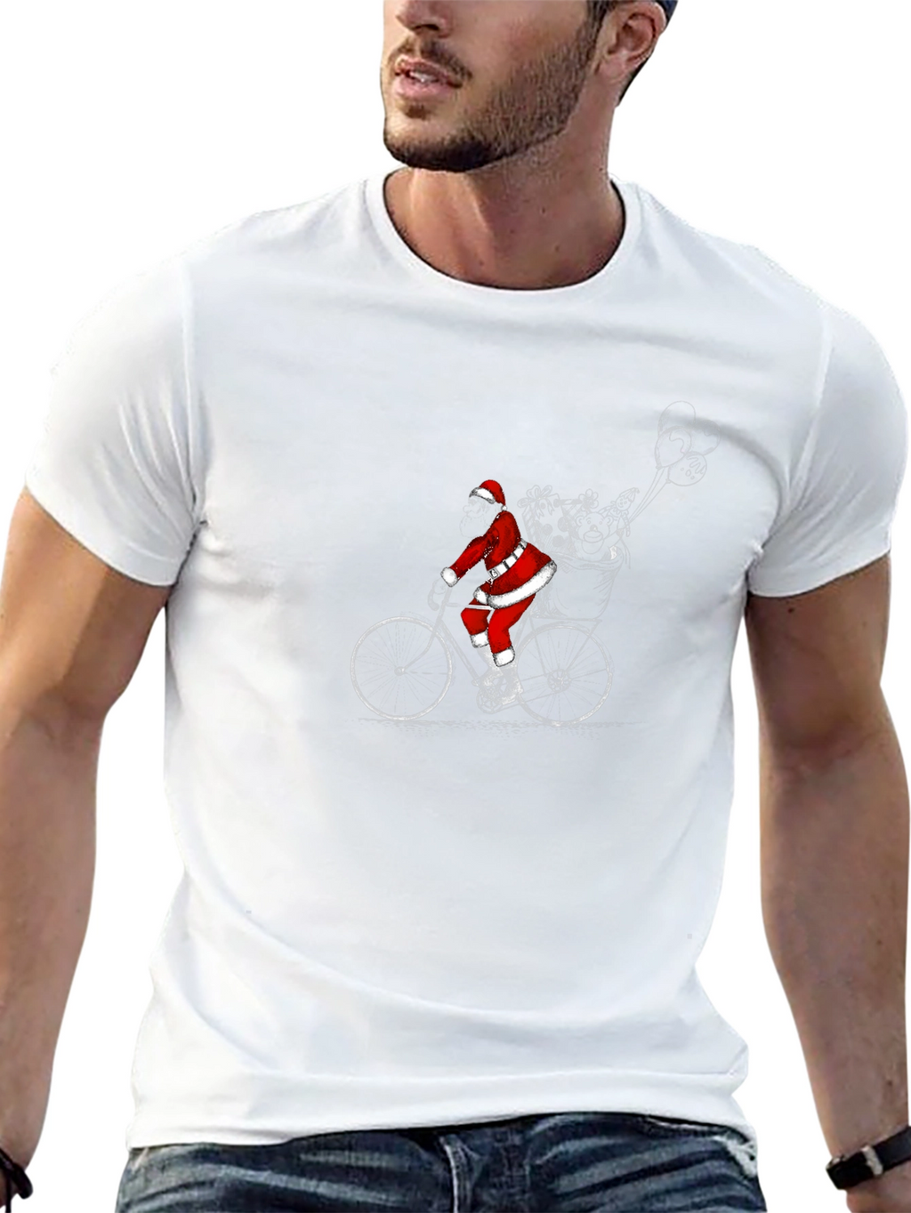 Santa on Bike T-Shirt - Christmas Holiday Tee