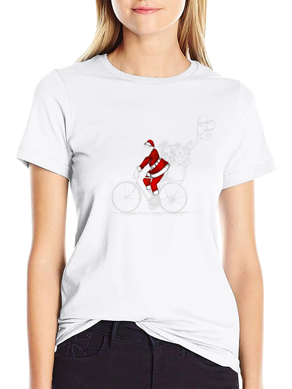 Santa on Bike T-Shirt - Christmas Holiday Tee