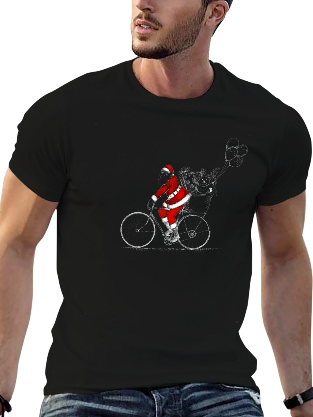 Santa on Bike T-Shirt - Christmas Holiday Tee