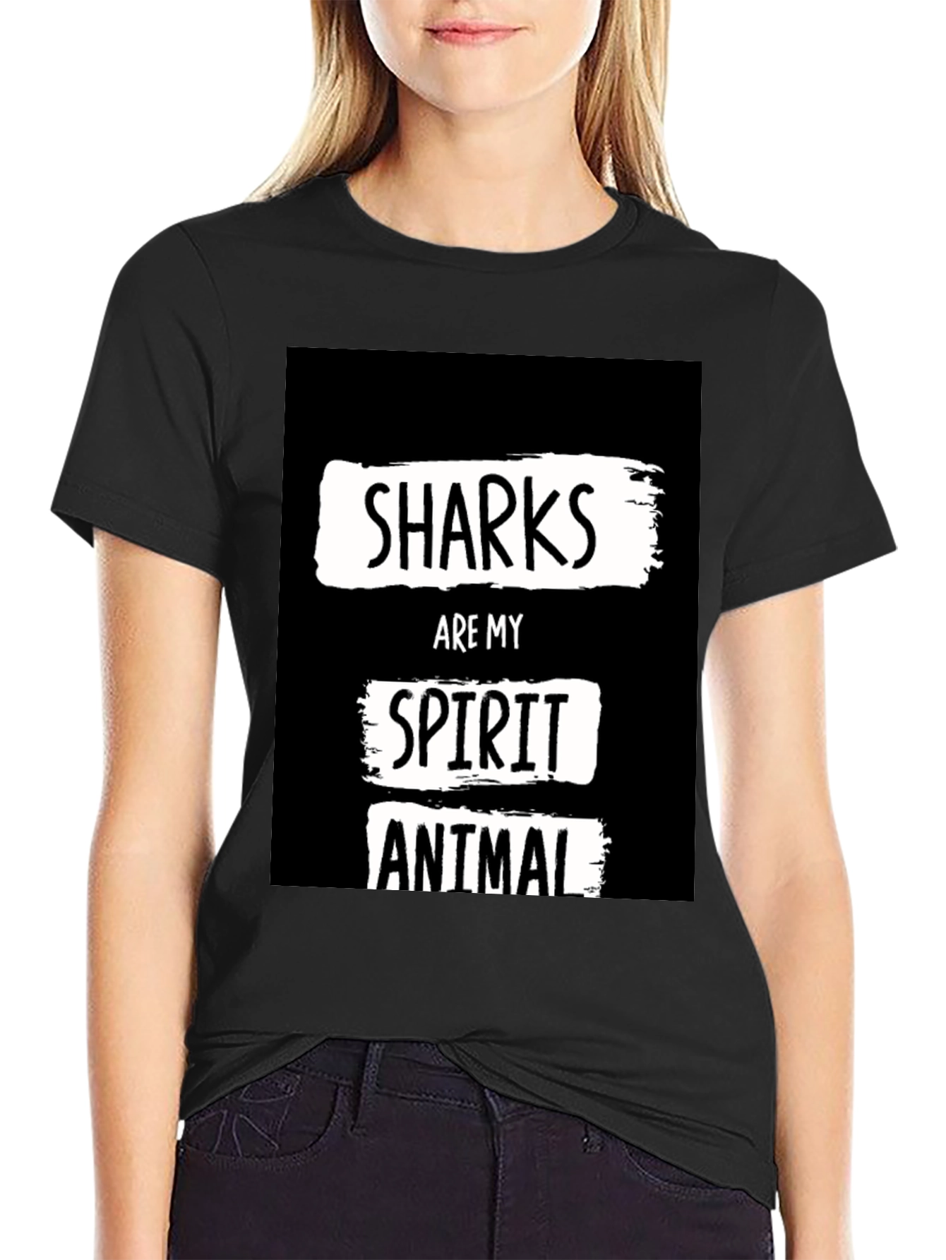 Shark Spirit Animal Black Graphic T-Shirt