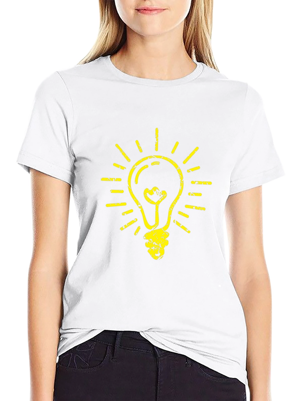 Black T-Shirt with Yellow Light Bulb Graphic