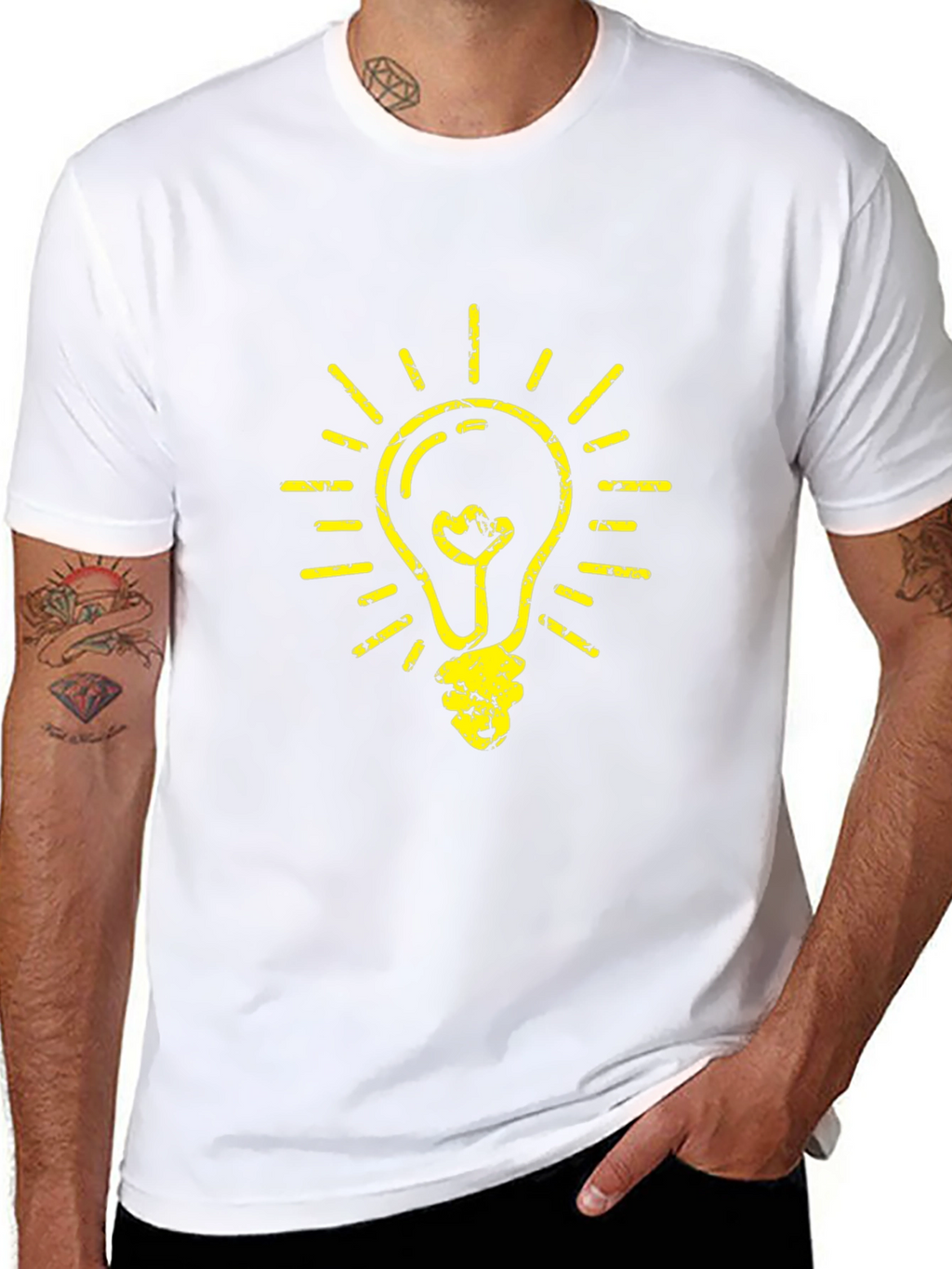 Black T-Shirt with Yellow Light Bulb Graphic