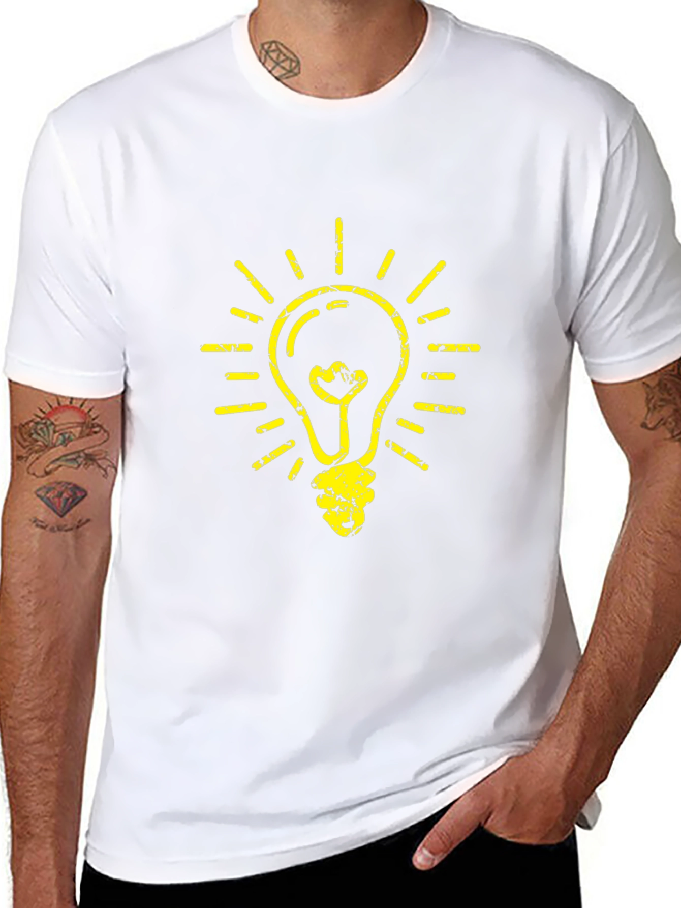 Black T-Shirt with Yellow Light Bulb Graphic