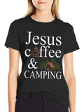 Jesus Coffee Camping Black Graphic T-Shirt