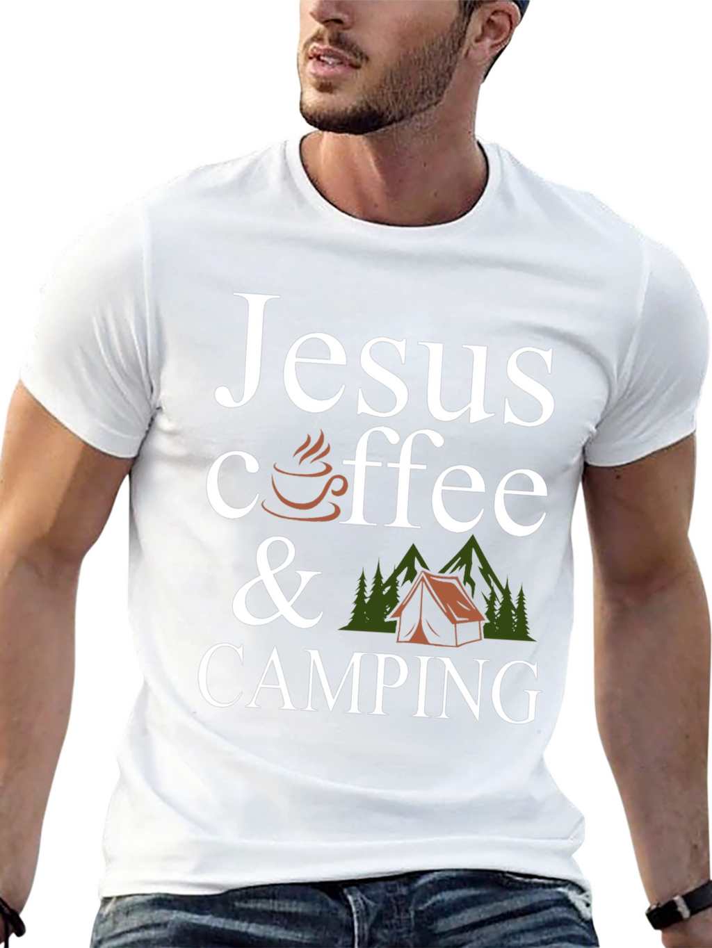 Jesus Coffee Camping Black Graphic T-Shirt