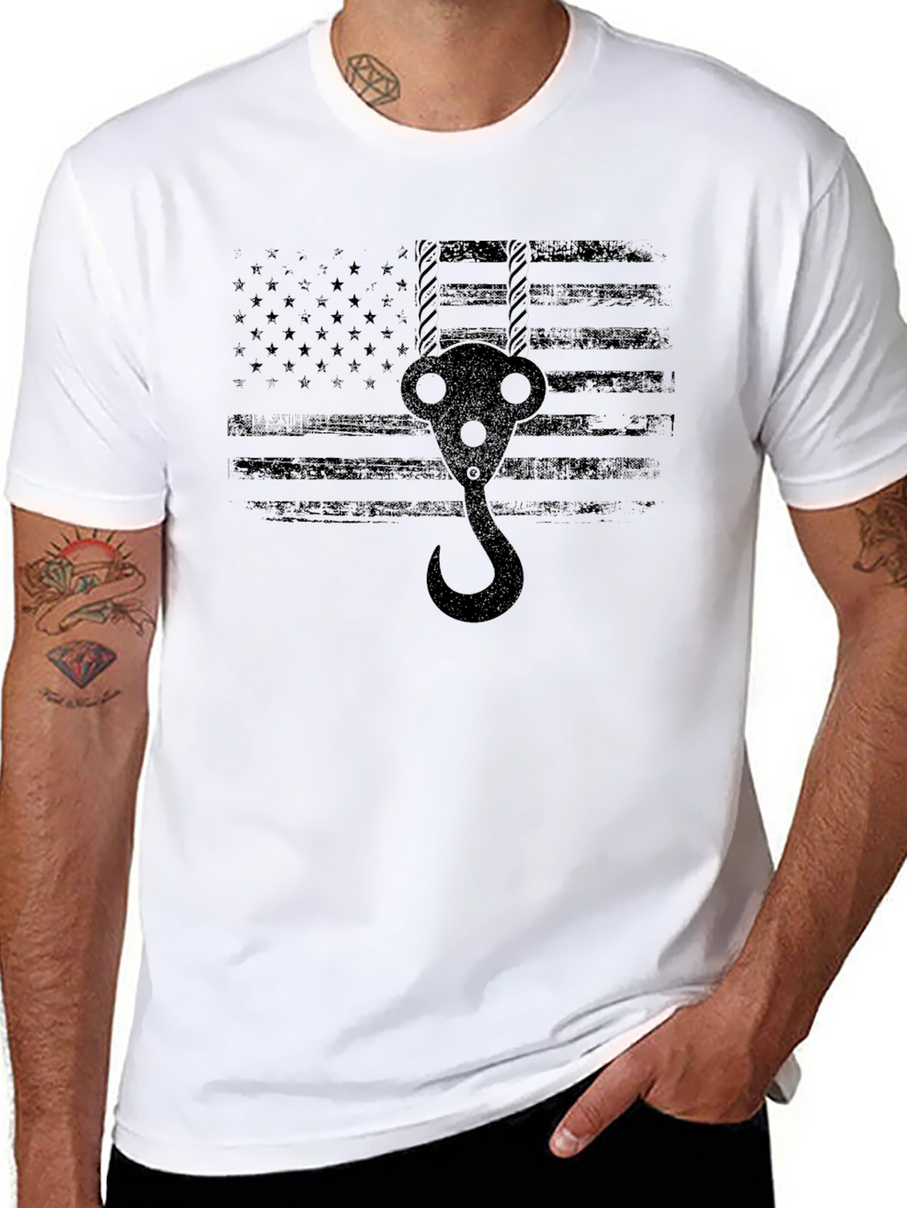American Flag Crane Hook T-Shirt