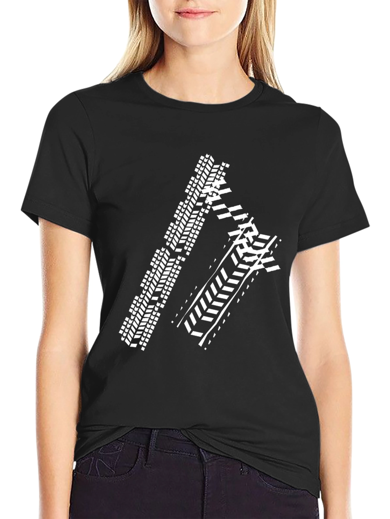 Tire Track Graphic Tee - Black Cotton Shirt
