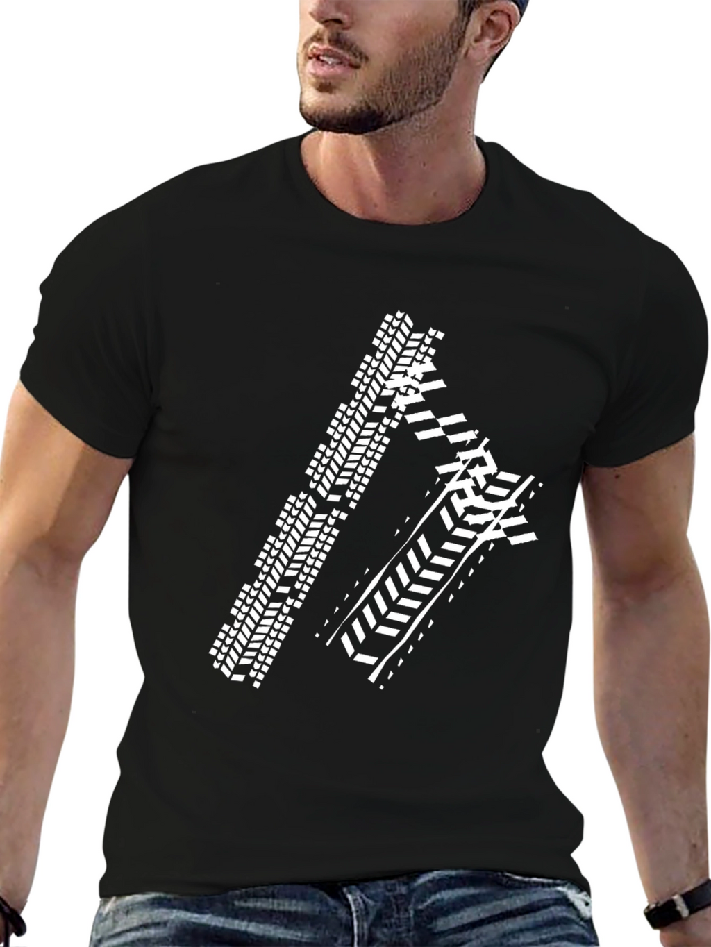 Tire Track Graphic Tee - Black Cotton Shirt