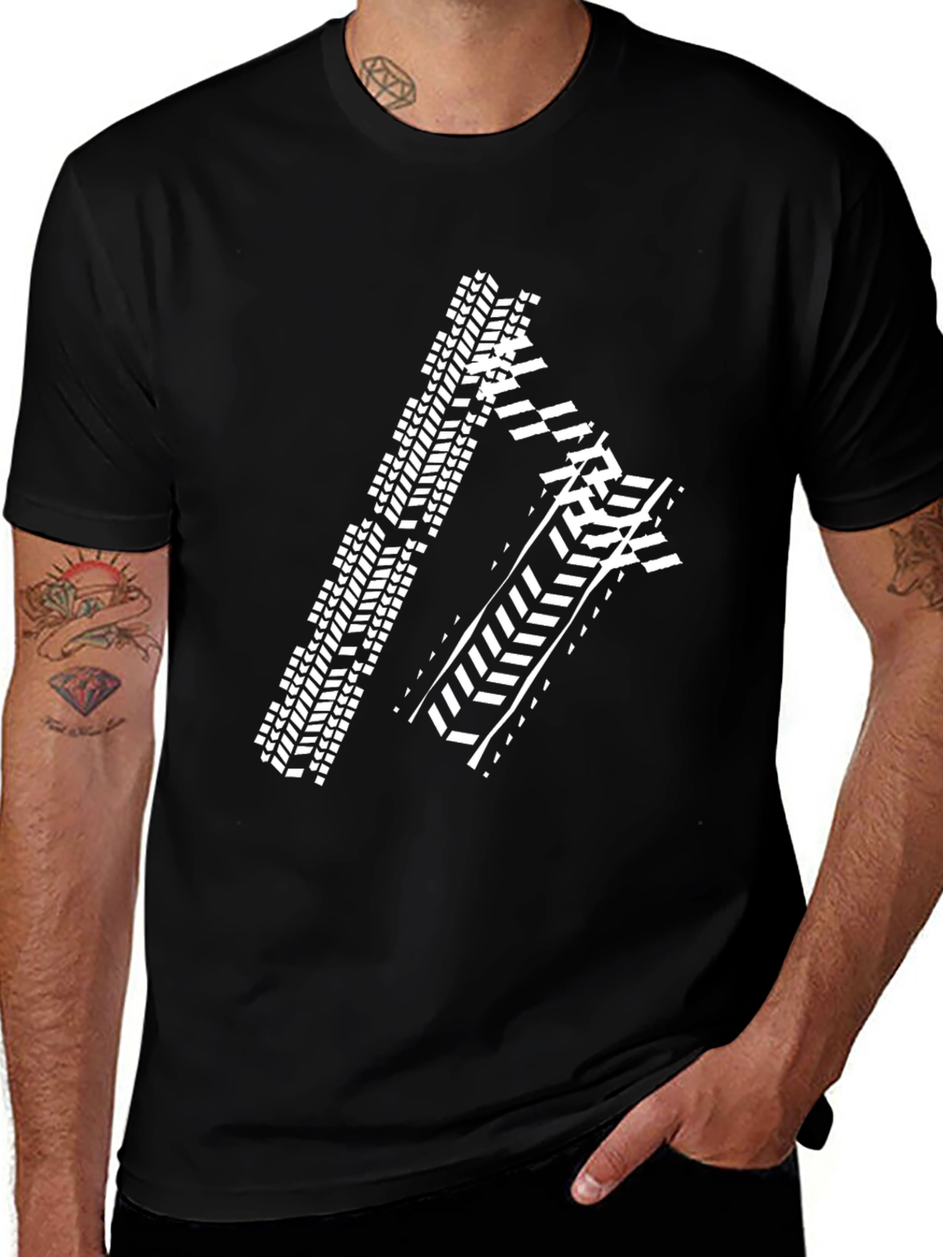 Tire Track Graphic Tee - Black Cotton Shirt