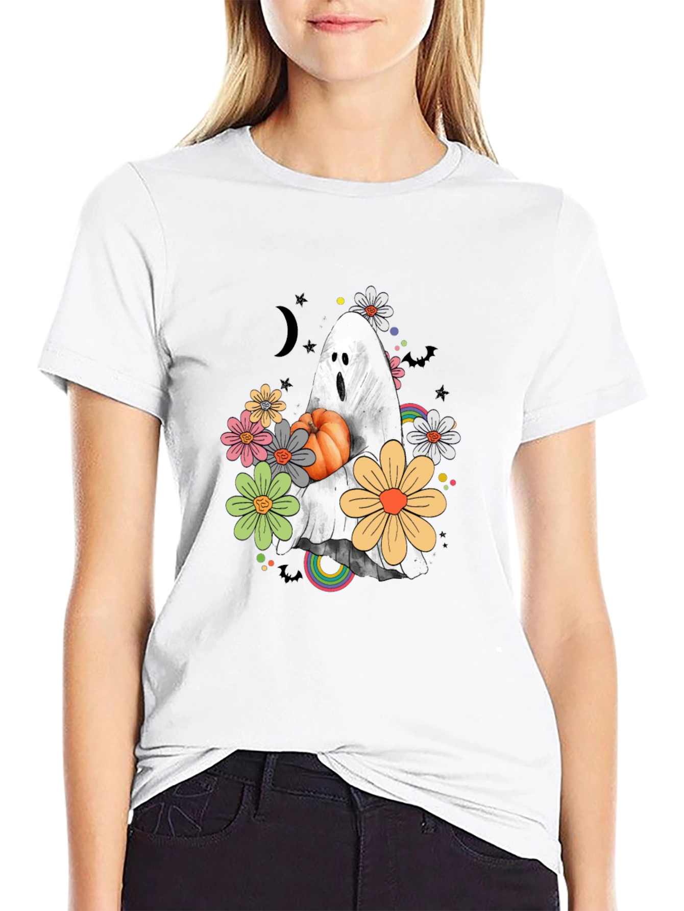 Halloween Ghost Pumpkin Graphic T-Shirt