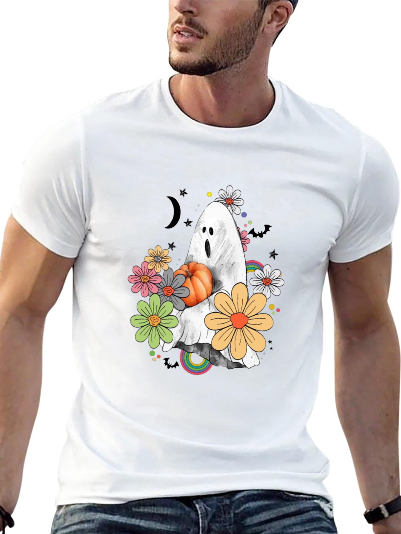 Halloween Ghost Pumpkin Graphic T-Shirt