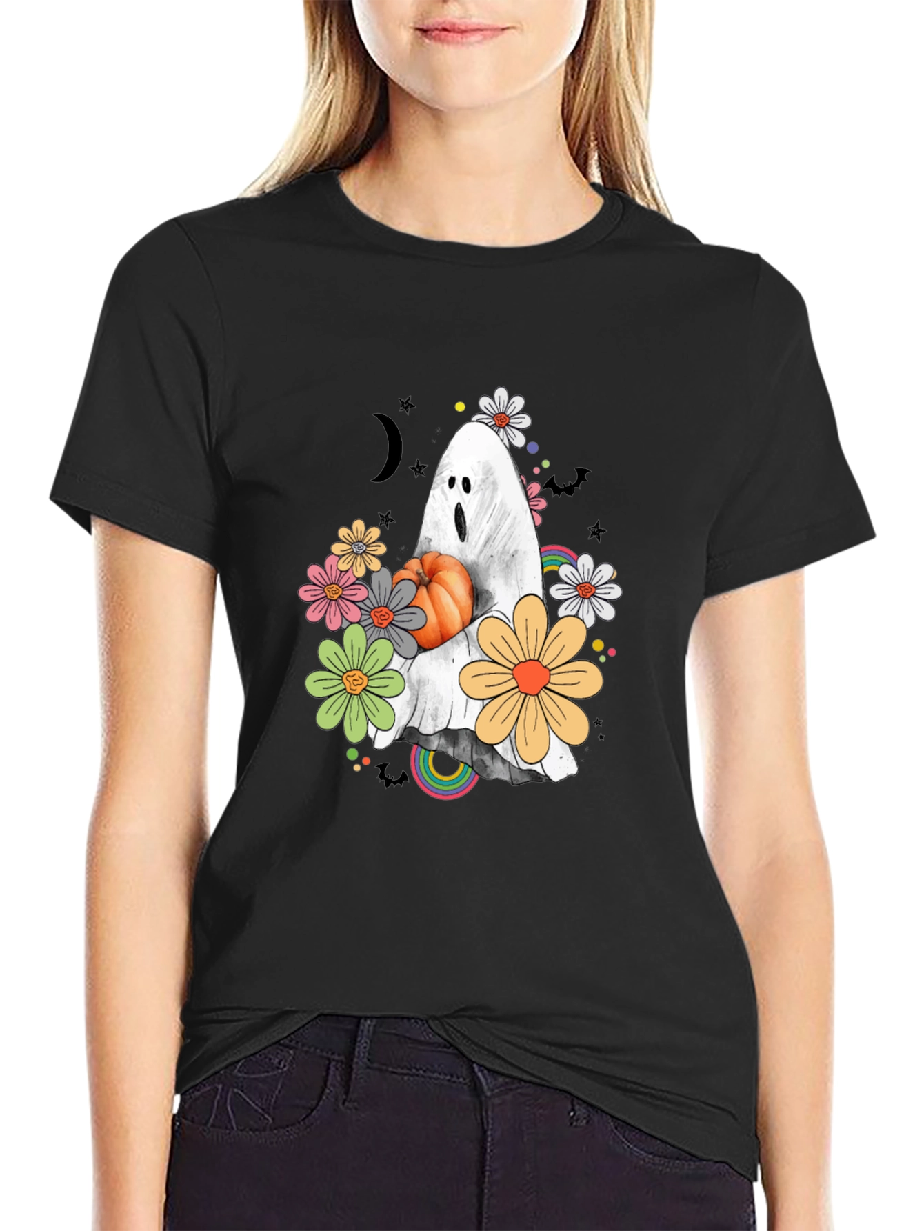 Halloween Ghost Pumpkin Graphic T-Shirt