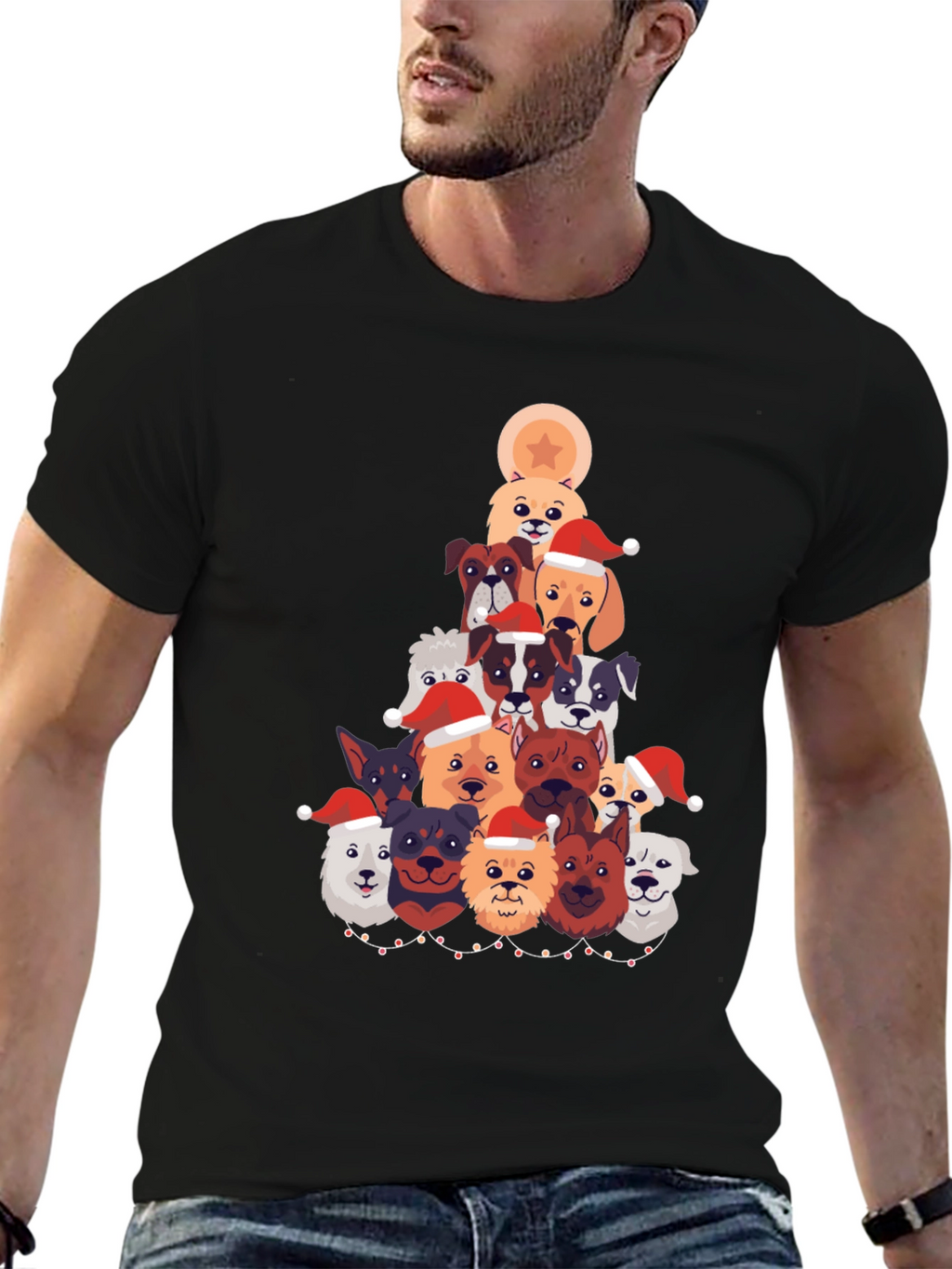 Festive Dog Christmas Tree Graphic Tee