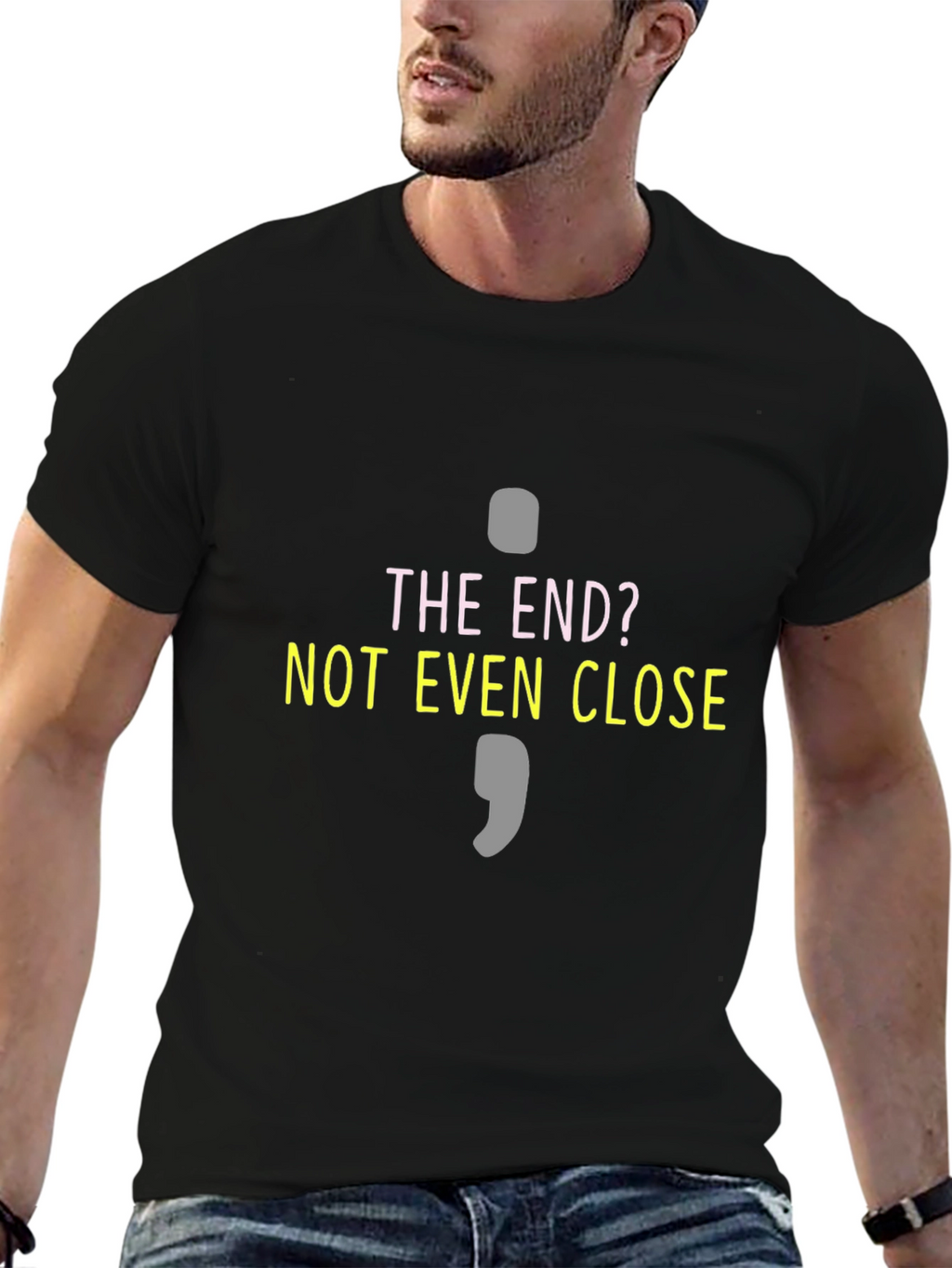 The End? Semicolon Graphic T-Shirt - Black Cotton Blend