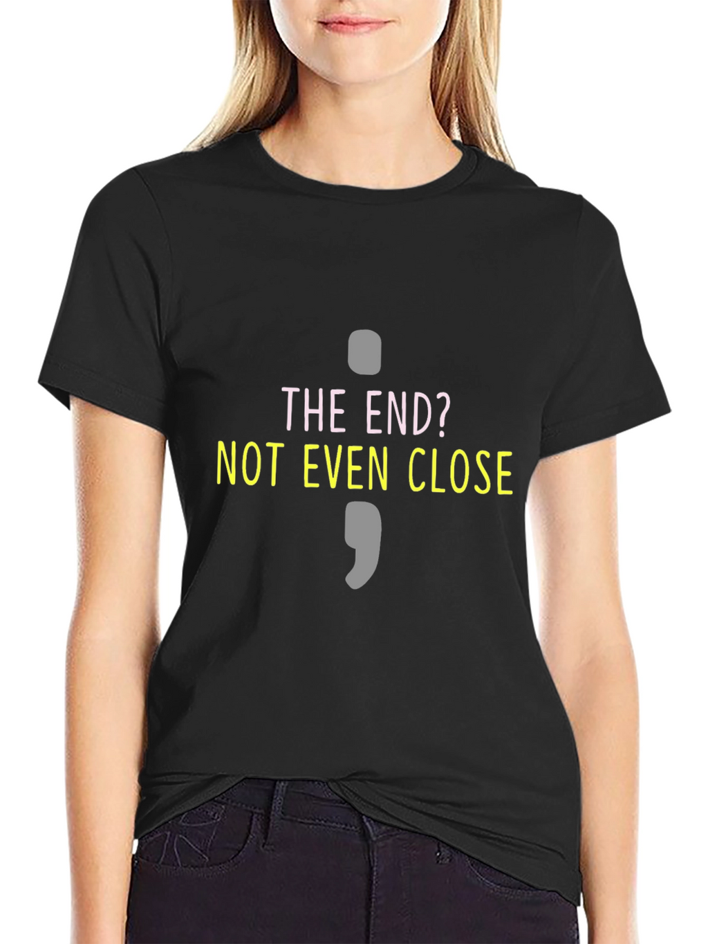 The End? Semicolon Graphic T-Shirt - Black Cotton Blend