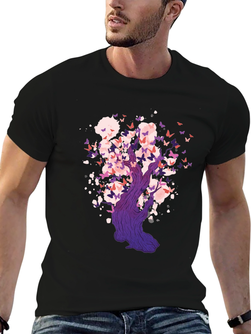 Butterfly Tree Black T-Shirt - Artistic Design