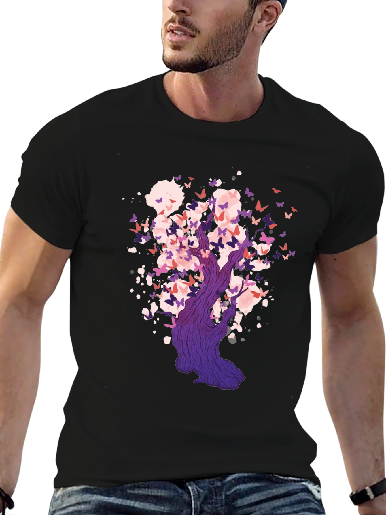 Butterfly Tree Black T-Shirt - Artistic Design