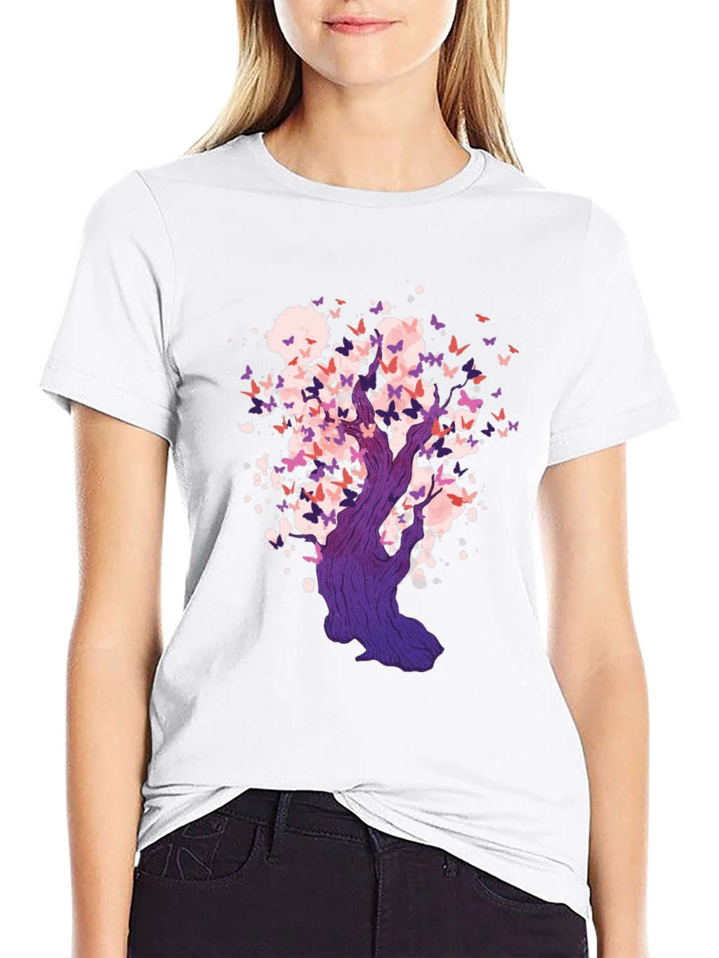 Butterfly Tree Black T-Shirt - Artistic Design