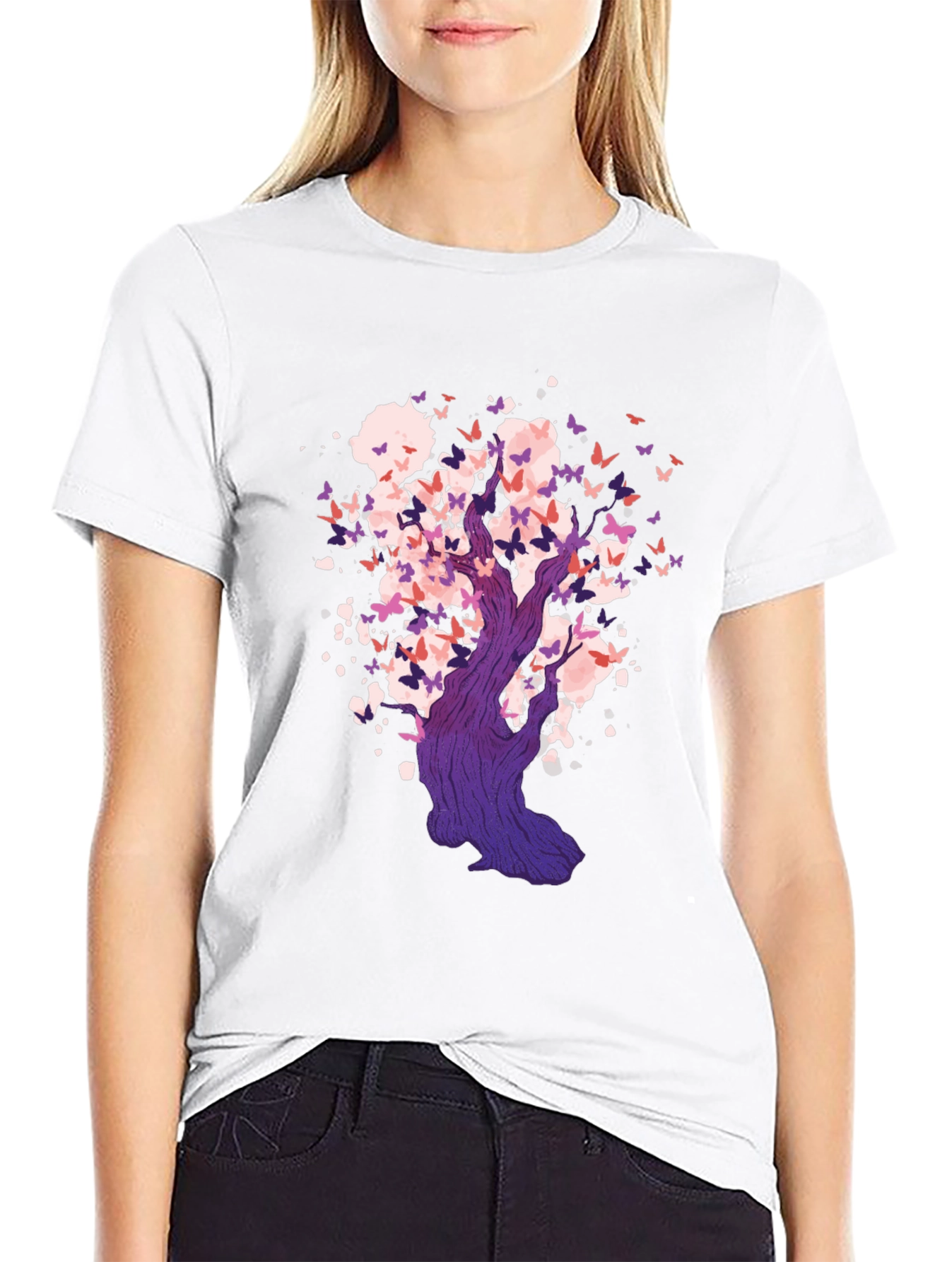 Butterfly Tree Black T-Shirt - Artistic Design