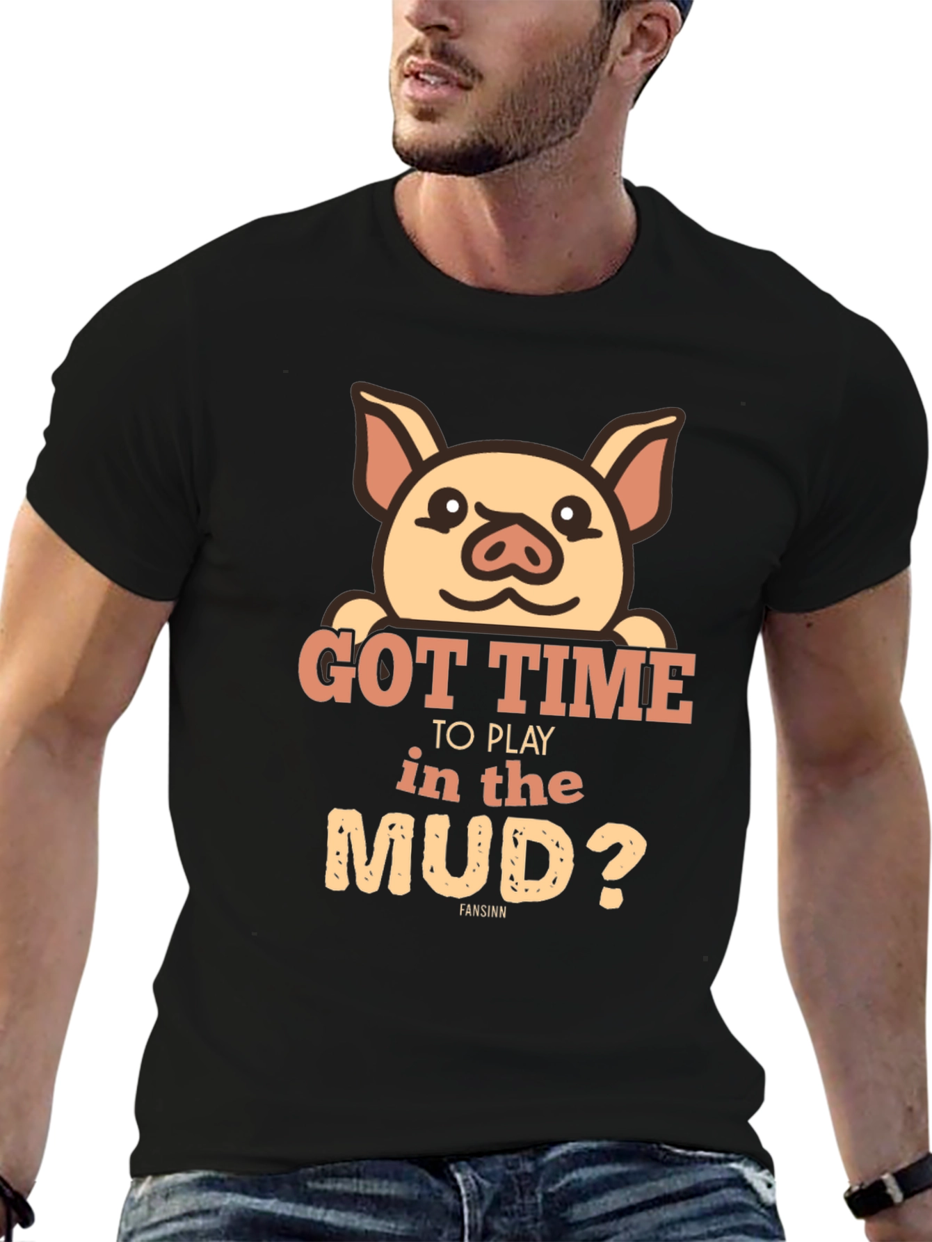 Pig Got Time To Play In Mud Black T-Shirt