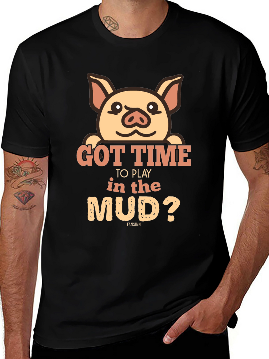 Pig Got Time To Play In Mud Black T-Shirt