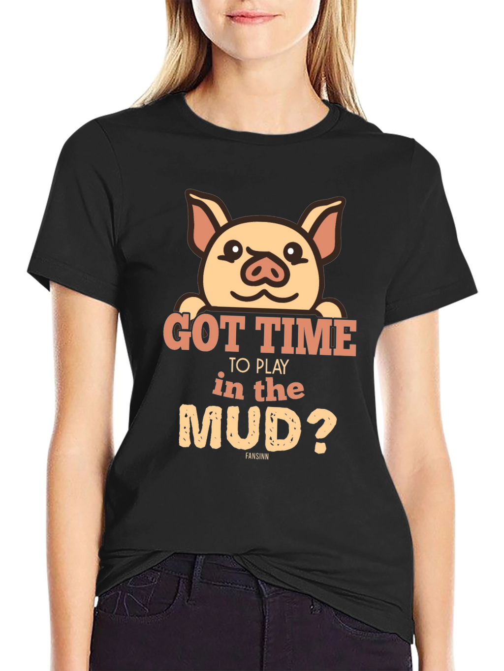 Pig Got Time To Play In Mud Black T-Shirt