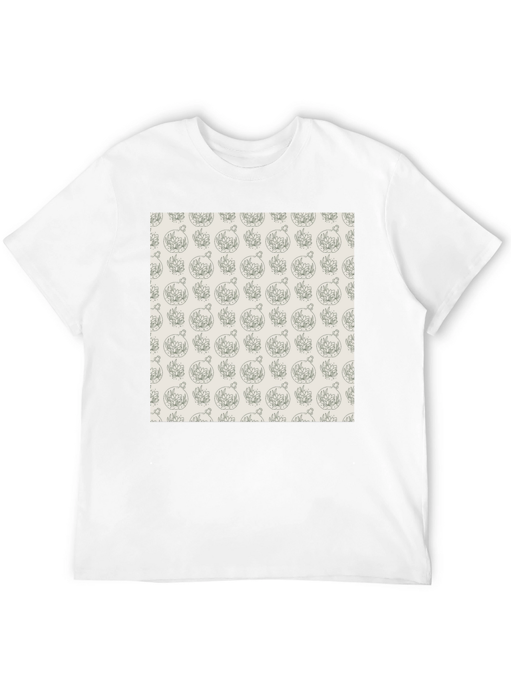 Black T-Shirt with Unique Terrarium Plant Pattern
