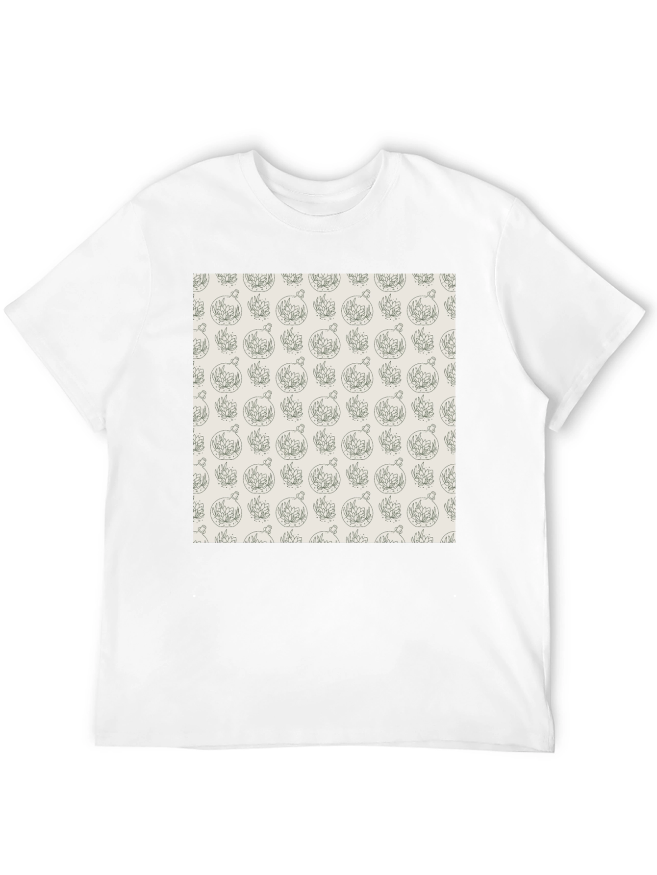 Black T-Shirt with Unique Terrarium Plant Pattern