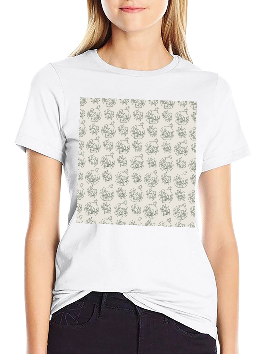 Black T-Shirt with Unique Terrarium Plant Pattern