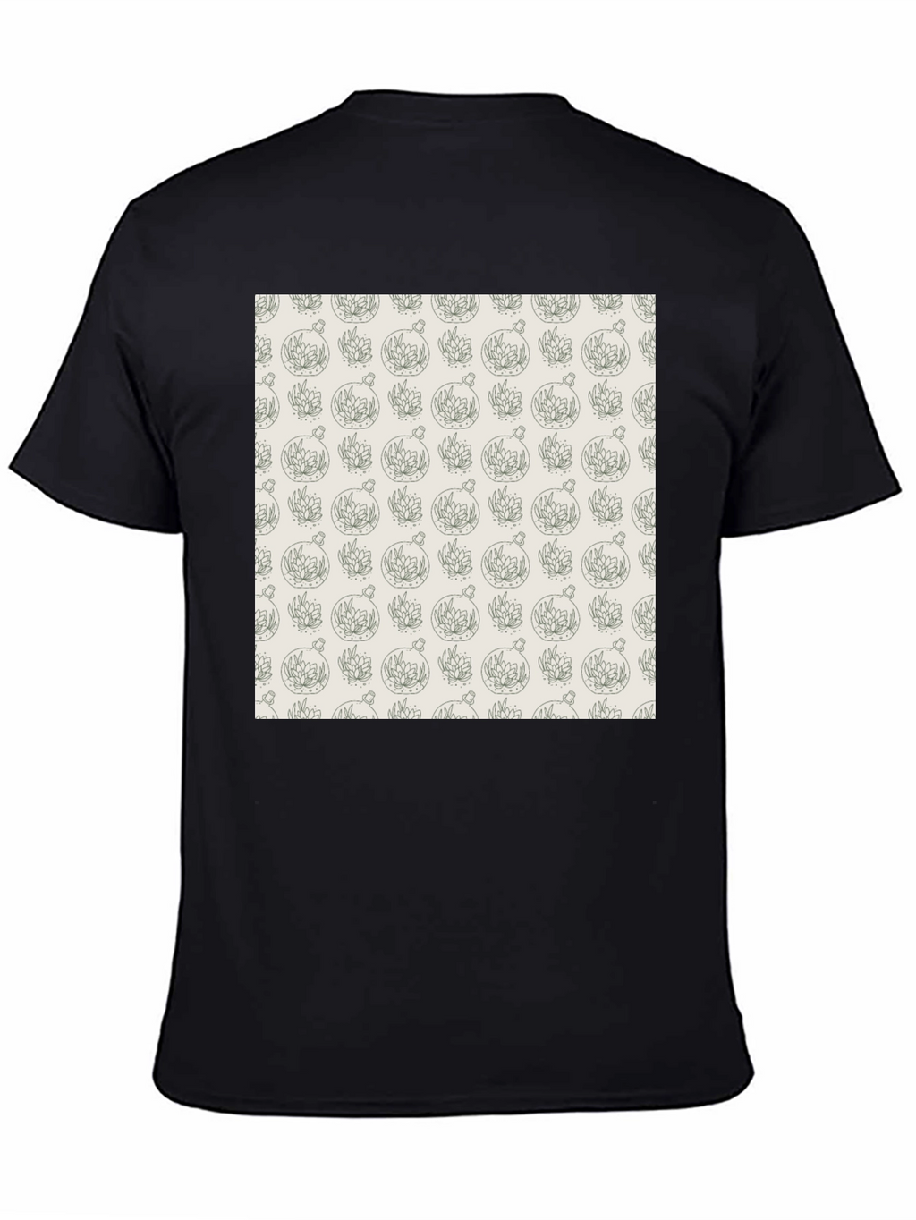 Black T-Shirt with Unique Terrarium Plant Pattern