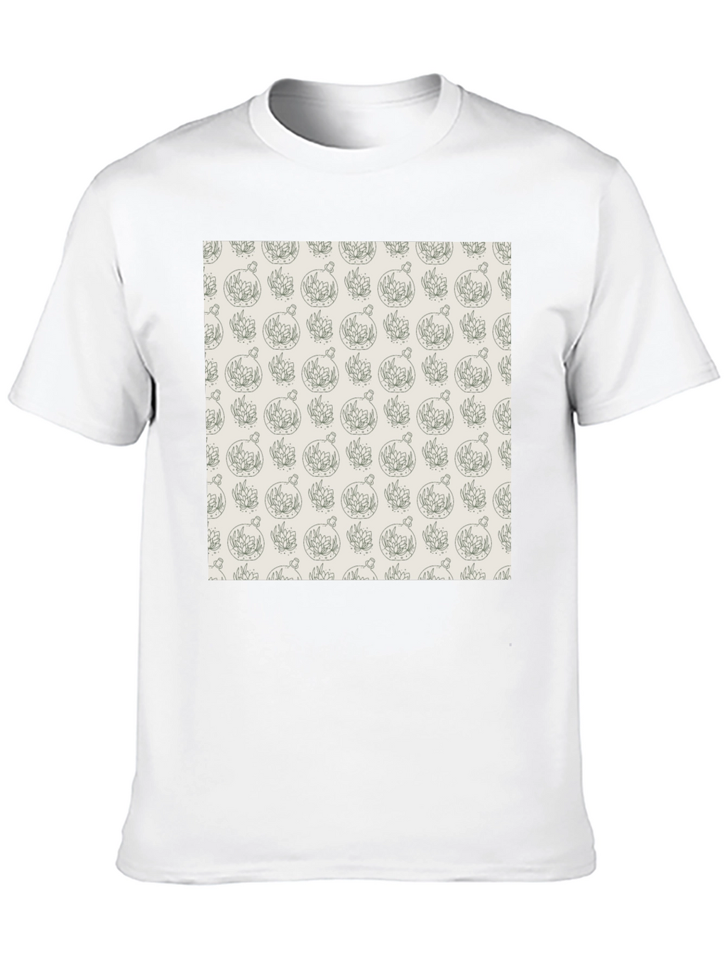 Black T-Shirt with Unique Terrarium Plant Pattern