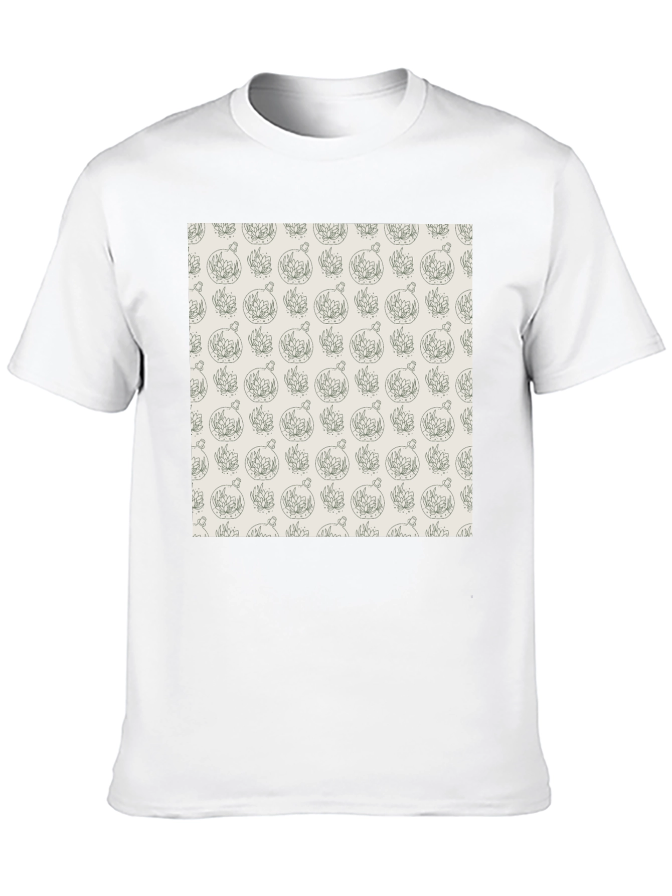 Black T-Shirt with Unique Terrarium Plant Pattern
