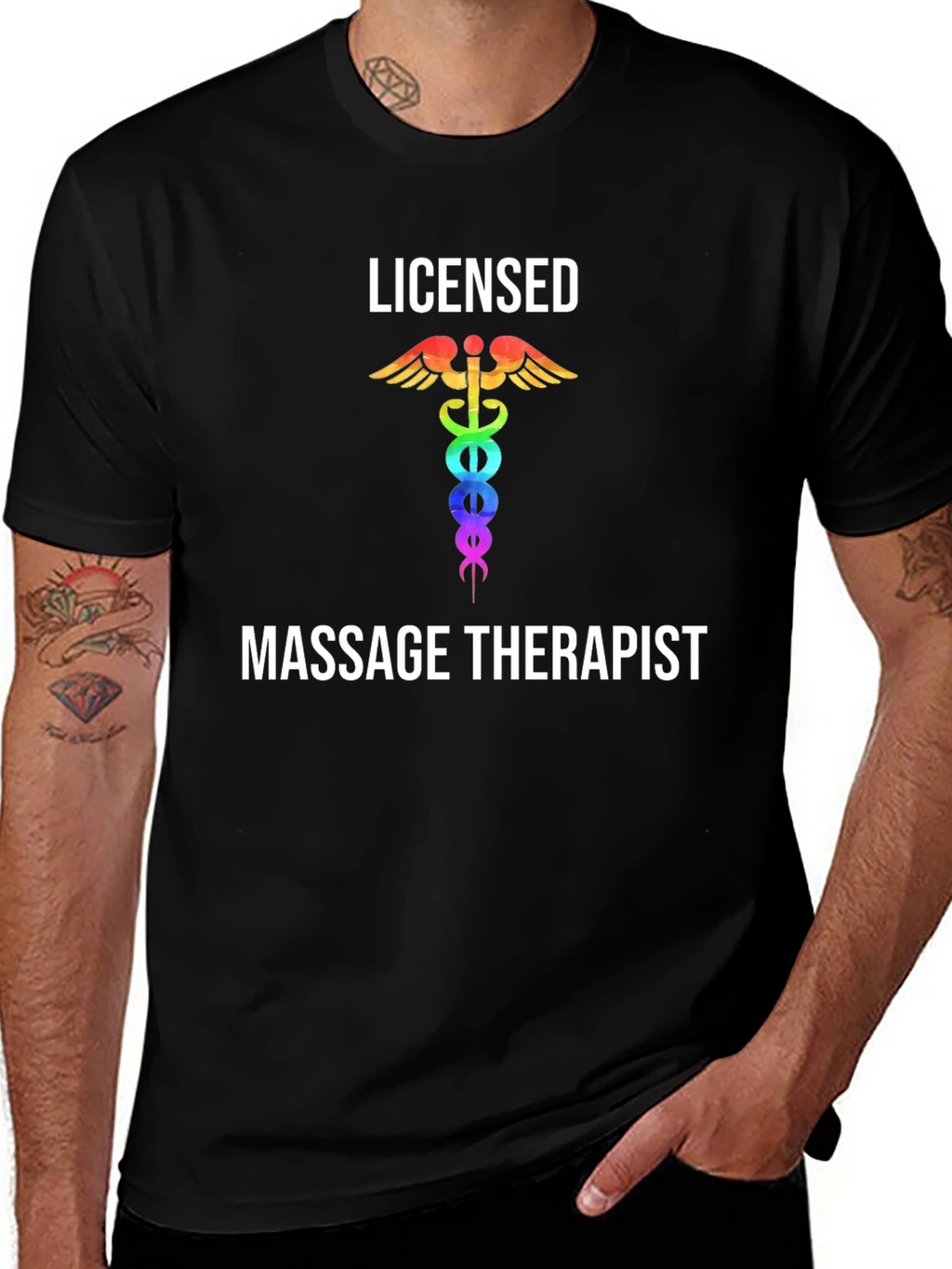 Licensed Massage Therapist T-Shirt Rainbow Medical Symbol