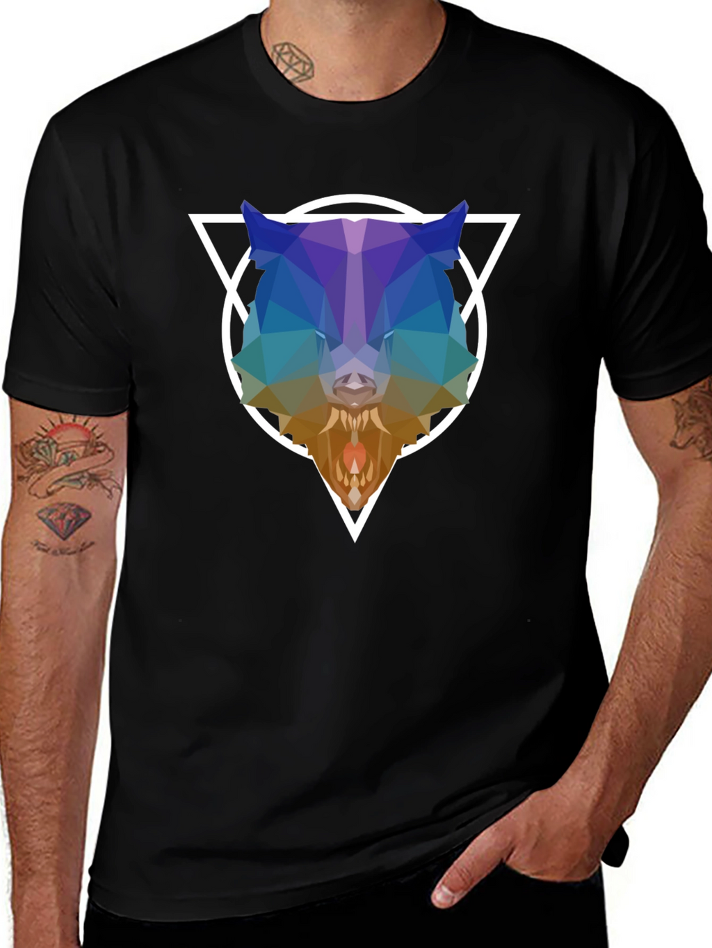 Geometric Wolf Graphic T-Shirt - Modern Design