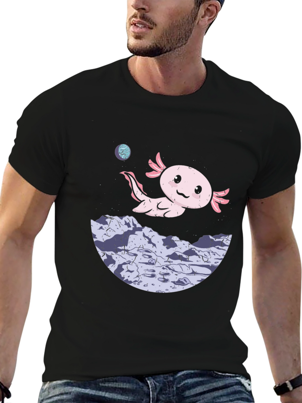 Axolotl Moon T-Shirt - Space Amphibian Tee