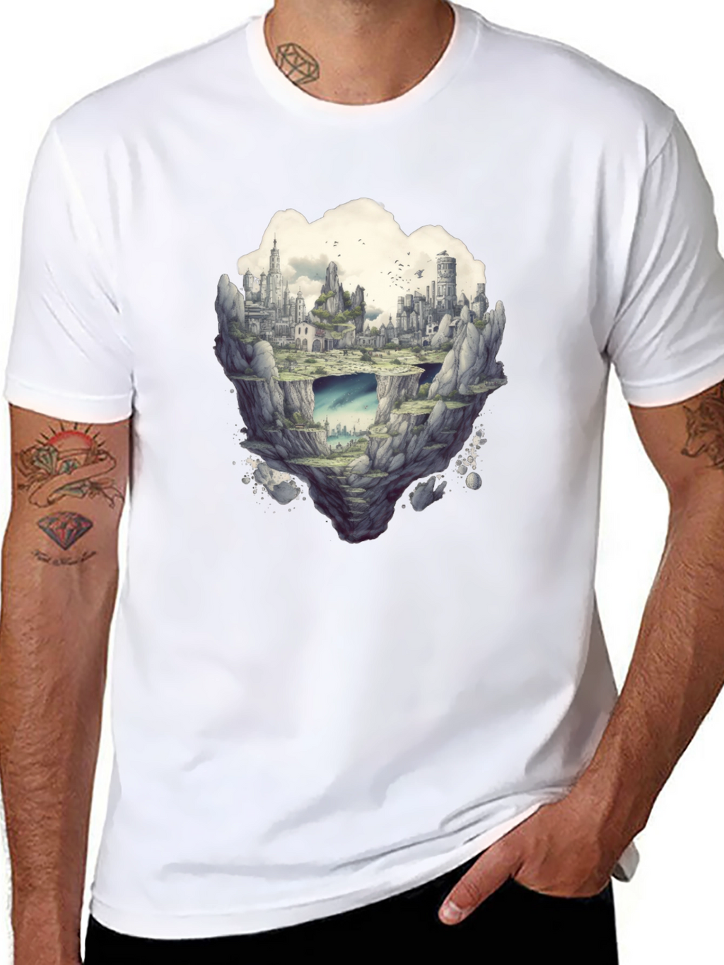 Floating City Graphic Tee - Unique Fantasy Design