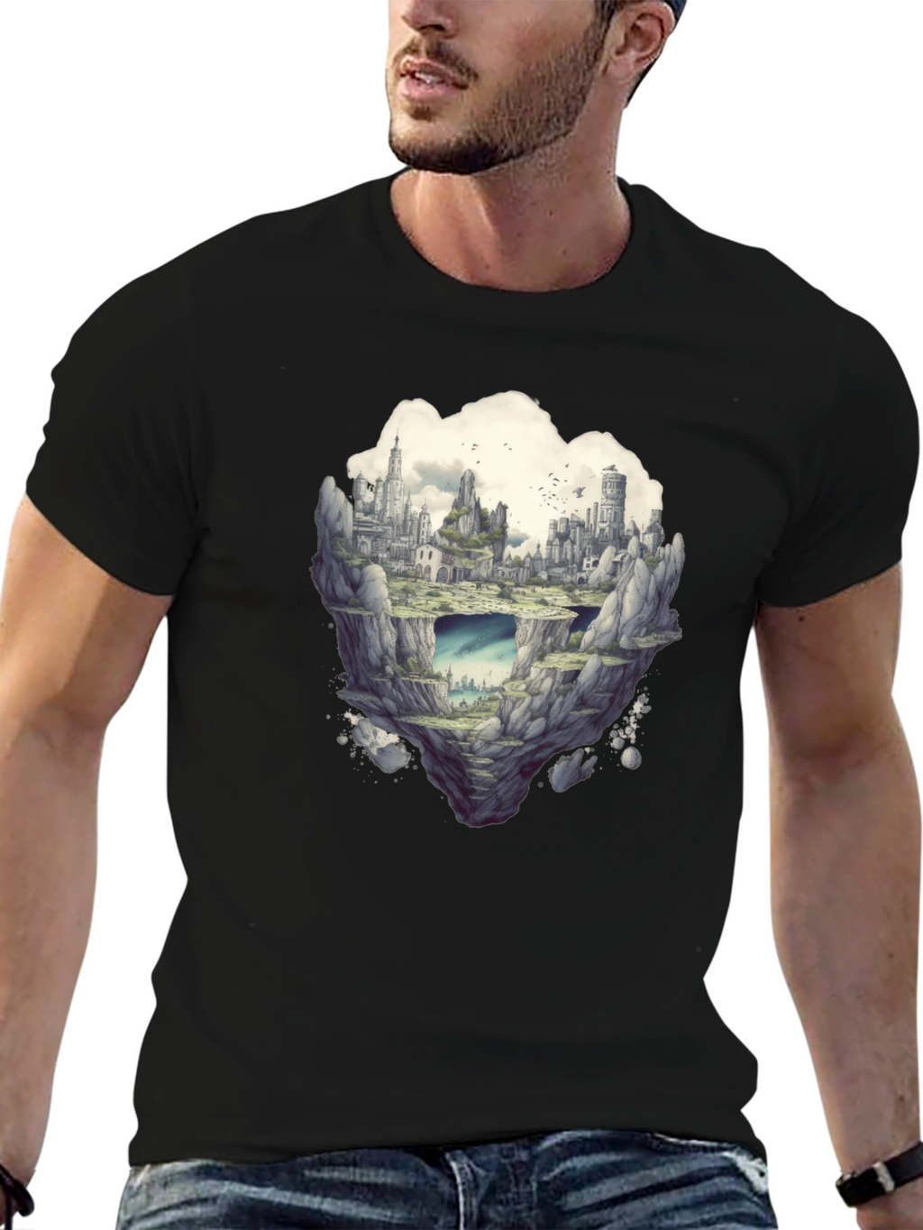 Floating City Graphic Tee - Unique Fantasy Design