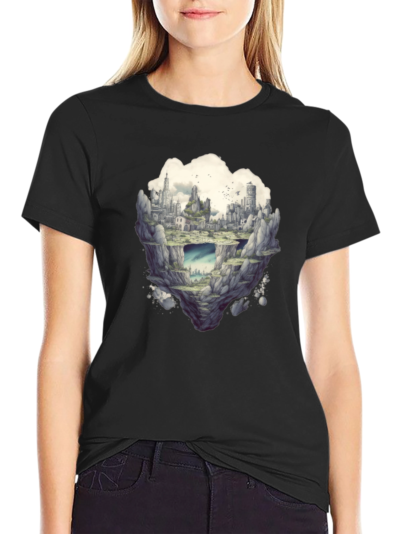 Floating City Graphic Tee - Unique Fantasy Design