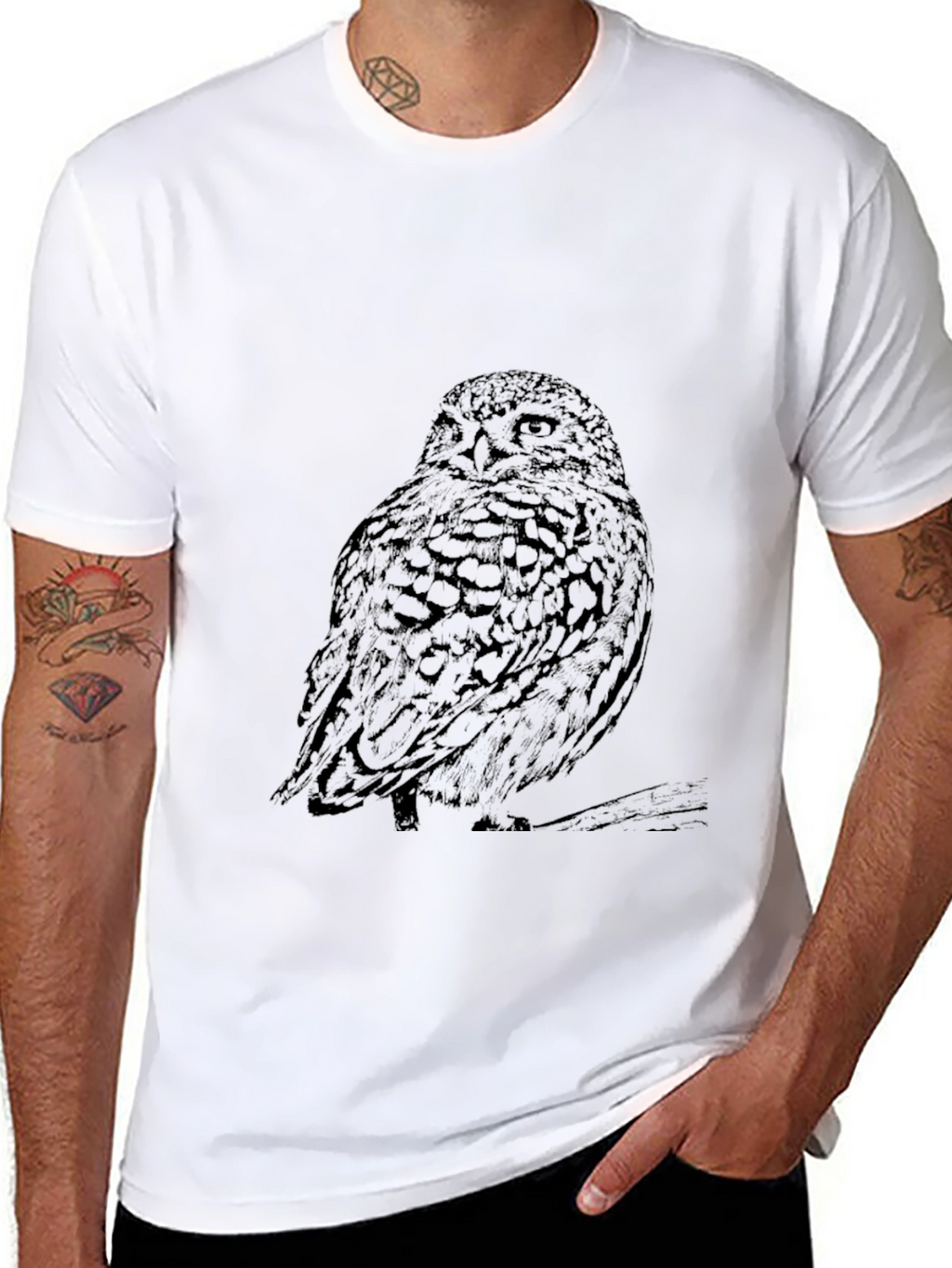 Mens Black Owl Graphic Tee