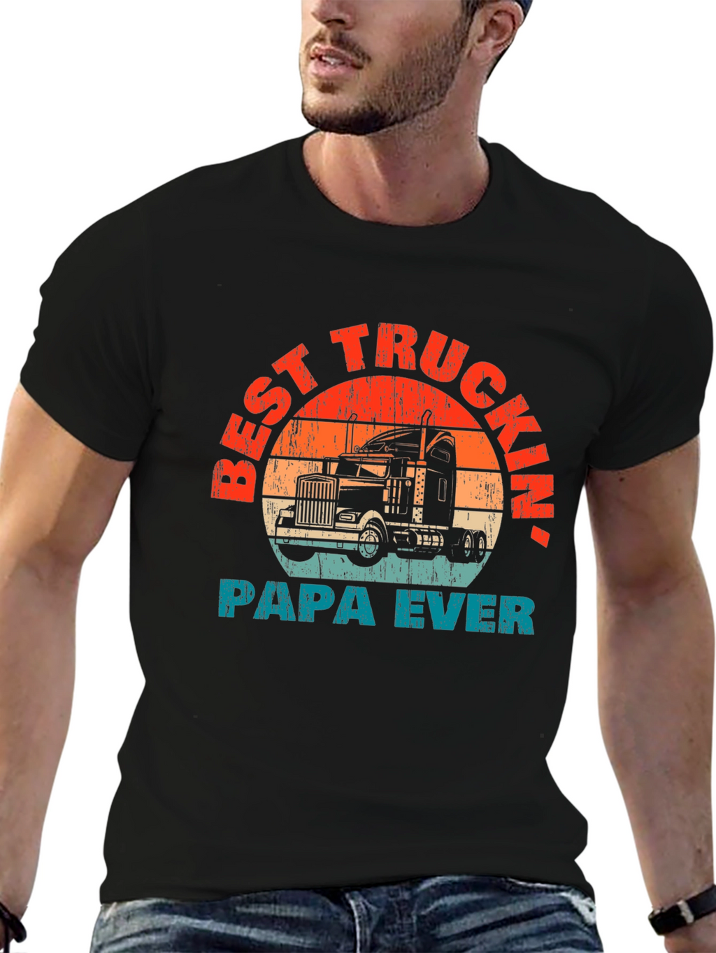 Best Truckin Papa Ever T-Shirt - Black
