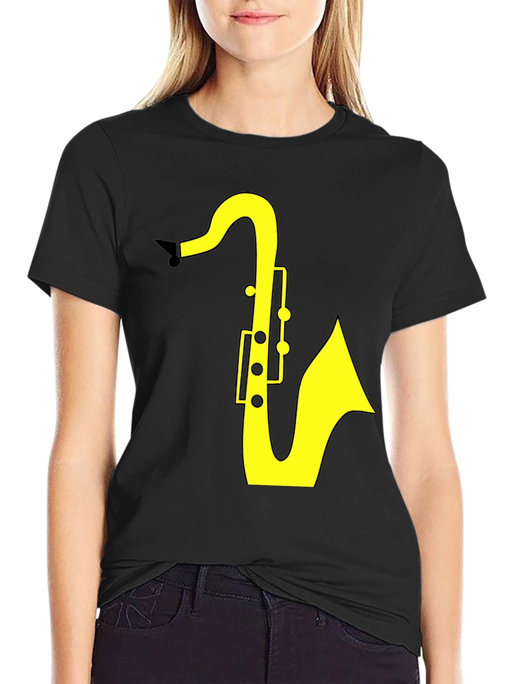 Saxophone Graphic Tee - Black Cotton T-Shirt